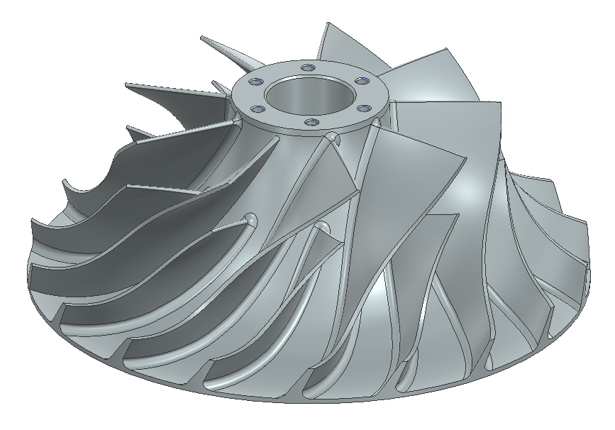 Open impeller with main and splitter blades, 5-axis milling
